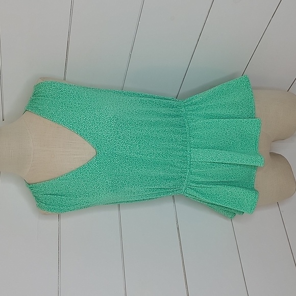 BANANA REPUBLIC xs green & white print sleeveless peplum top - Picture 1 of 3